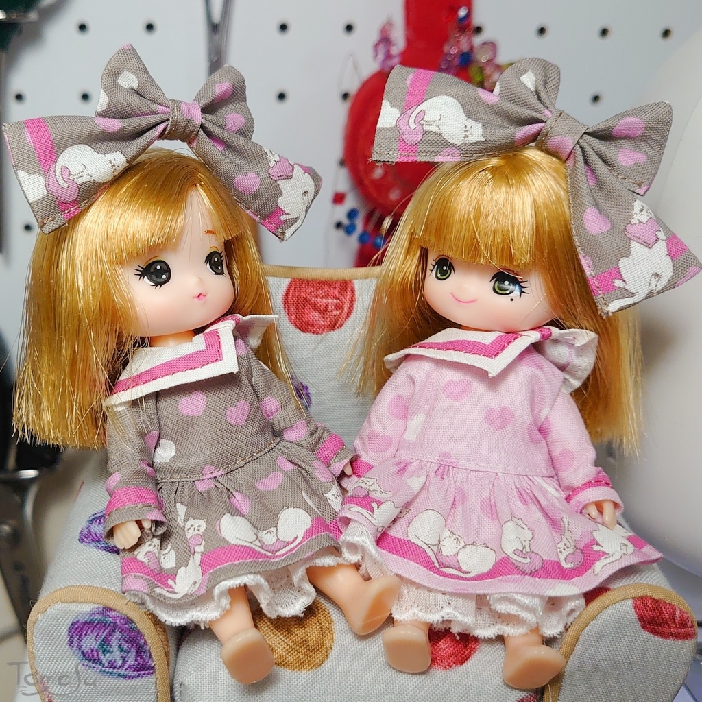 ミキマキ・オビツ11サイズハートネコながそでワンピース