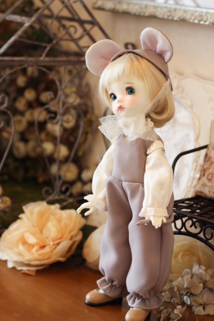 (iMda30着用)ねずみオールインワン&ブラウスセット