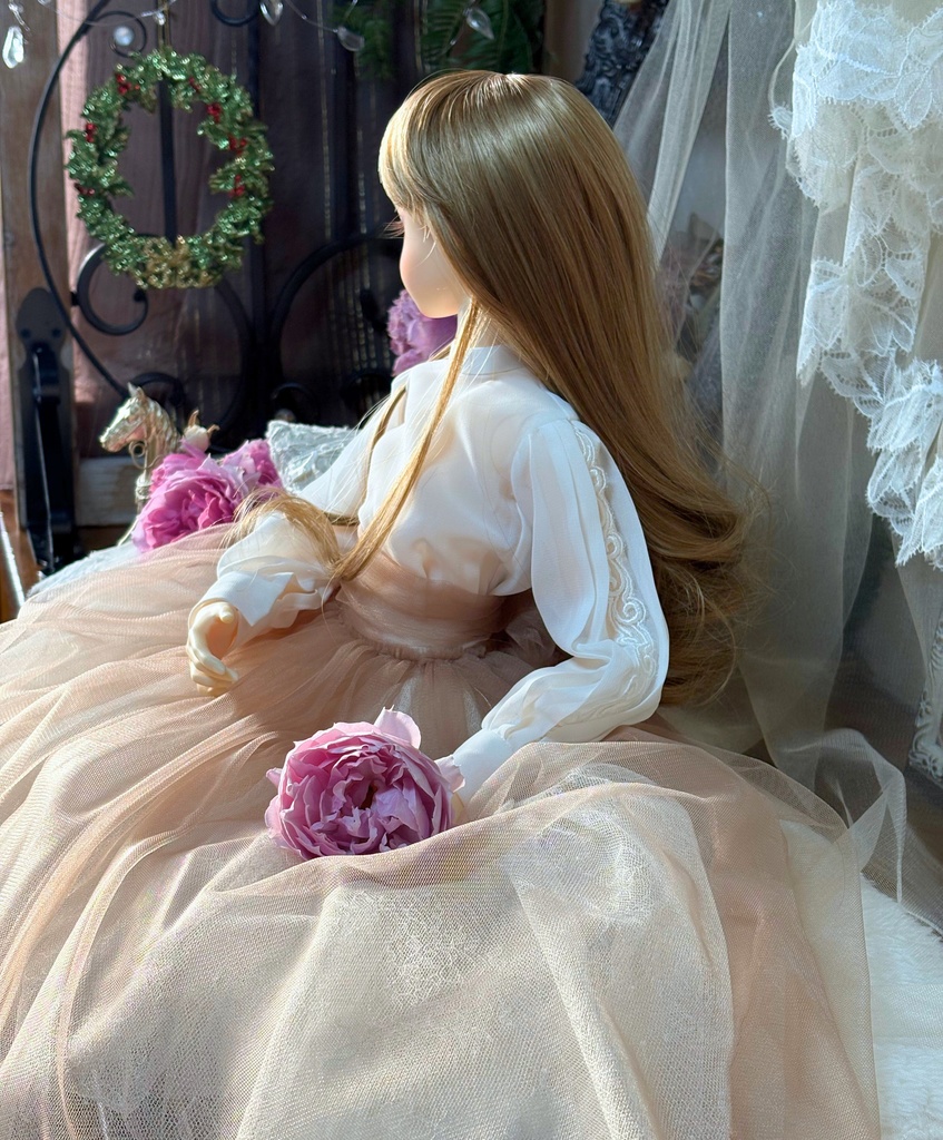 (60㎝ドール用)ジャガードドレス ウェスト細目ヒップ小さ目(ブラウス無し))