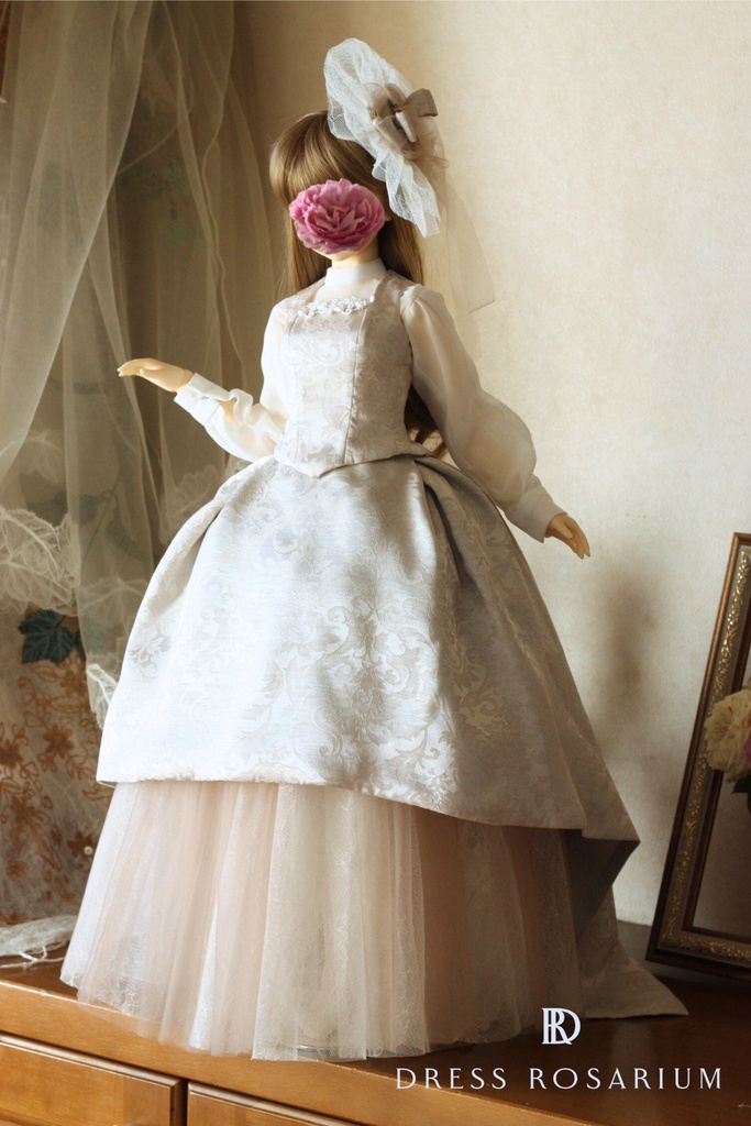 (60㎝ドール用)ジャガードドレス ウェスト細目ヒップ小さ目(ブラウス無し))