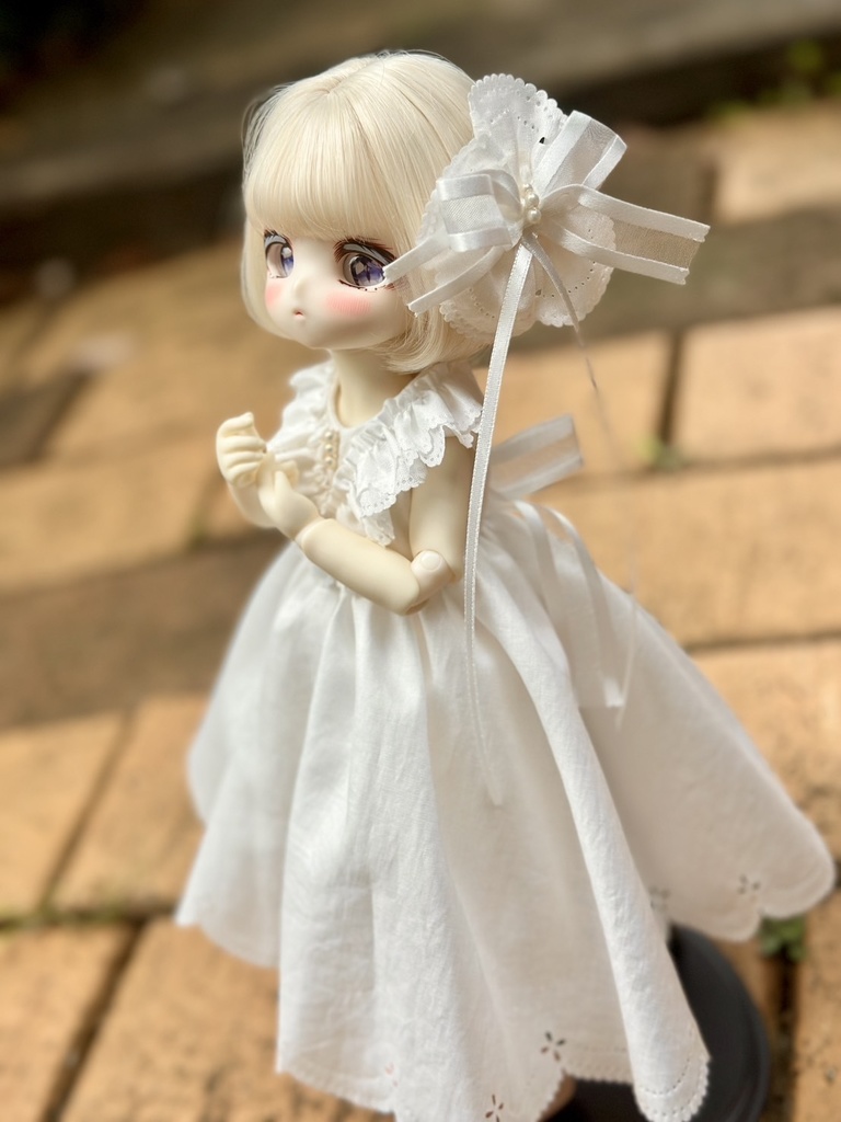 (30㎝用)スカラップドレス 幼SDピンク:tiny fox/imomo白:iMda30鉄紺