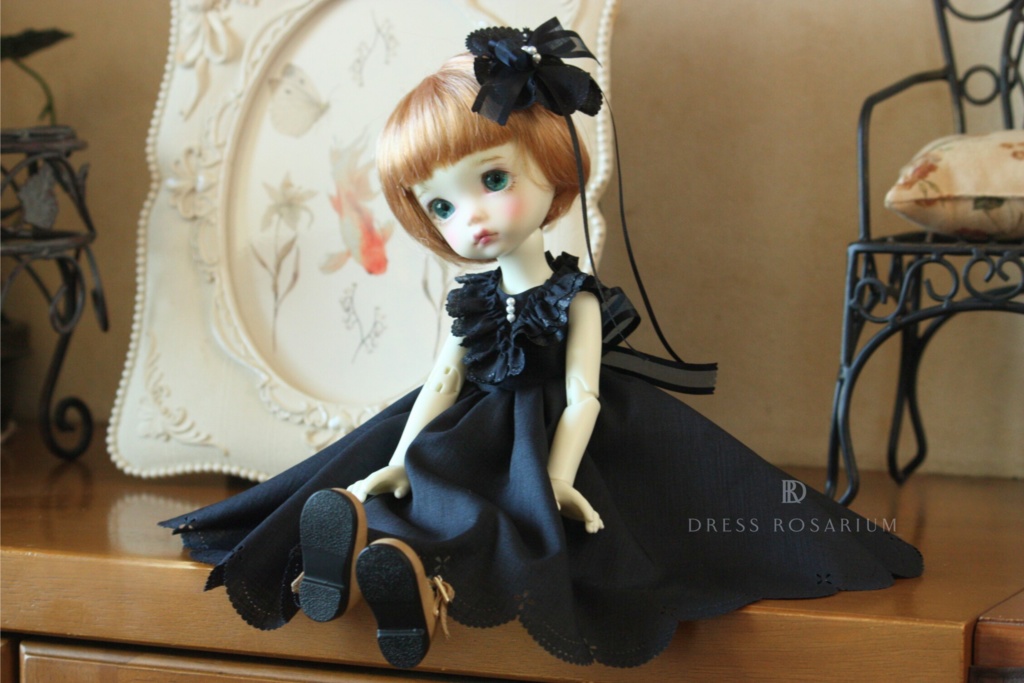 (30㎝用)スカラップドレス 幼SDピンク:tiny fox/imomo白:iMda30鉄紺