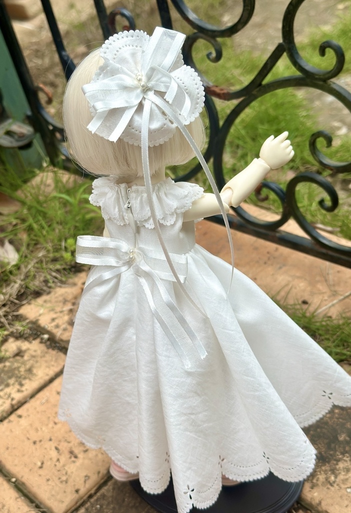 (30㎝用)スカラップドレス 幼SDピンク:tiny fox/imomo白:iMda30鉄紺