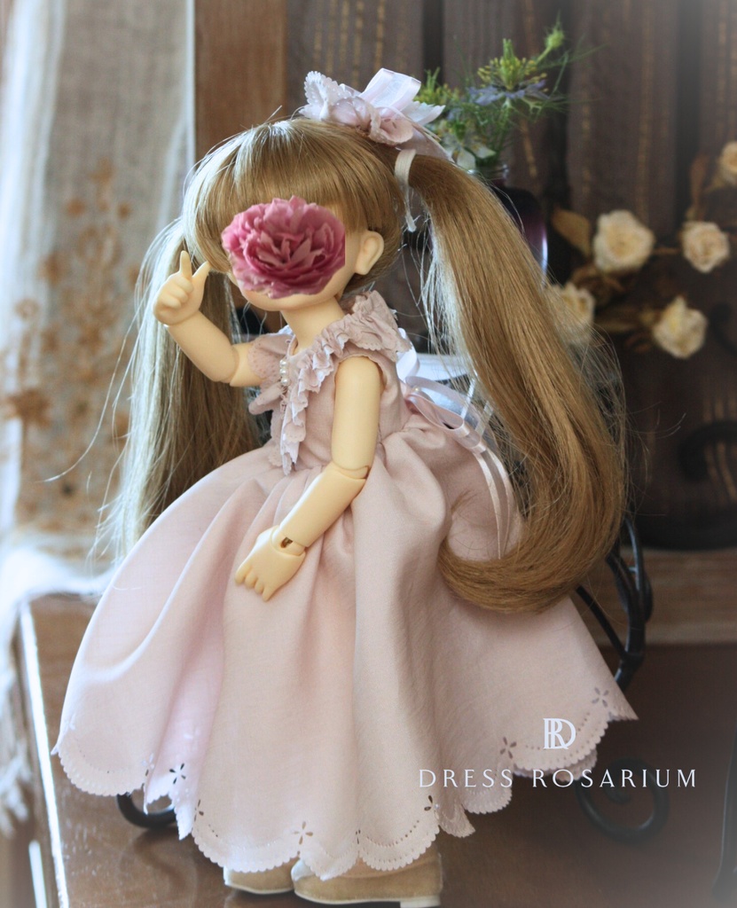 (30㎝用)スカラップドレス 幼SDピンク:tiny fox/imomo白:iMda30鉄紺