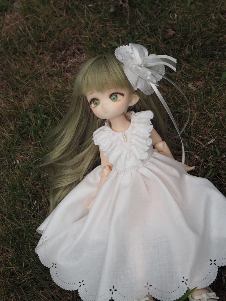 (30㎝用)スカラップドレス 幼SDピンク:tiny fox/imomo白:iMda30鉄紺