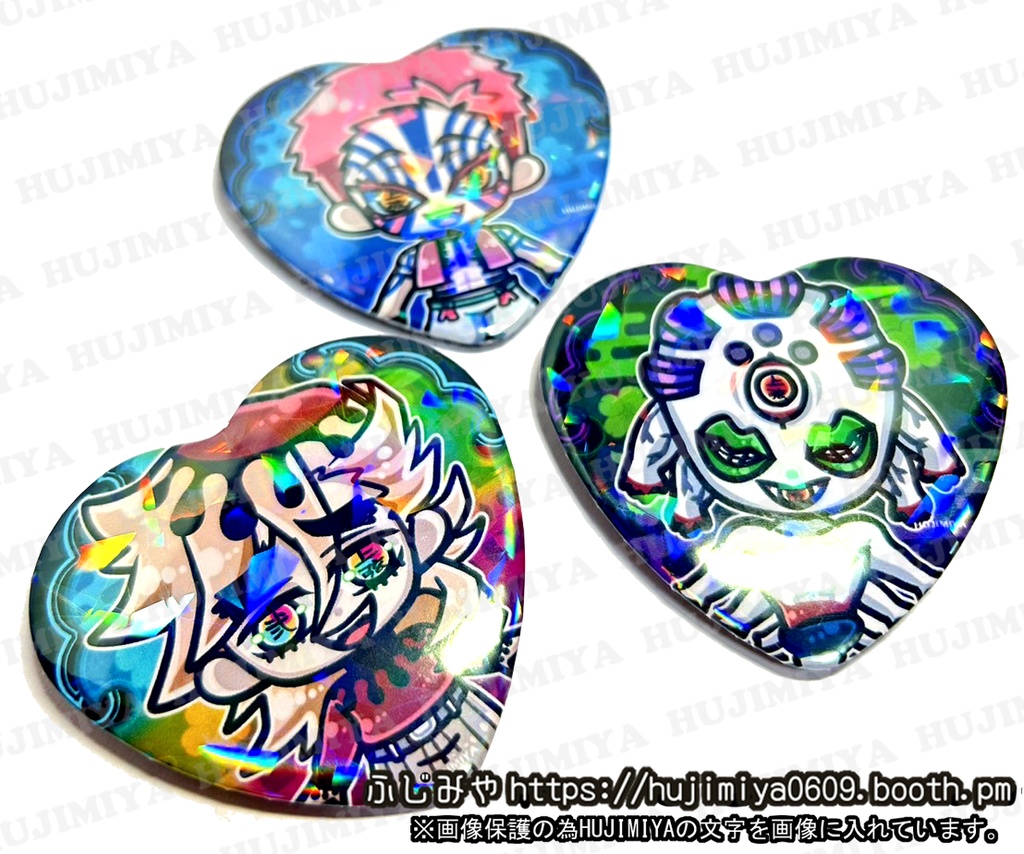 鬼滅の刃★ハート型ホログラム缶バッチ★鬼