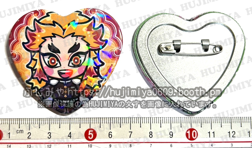 鬼滅の刃★ハート型ホログラム缶バッチ★かまぼこ隊と!