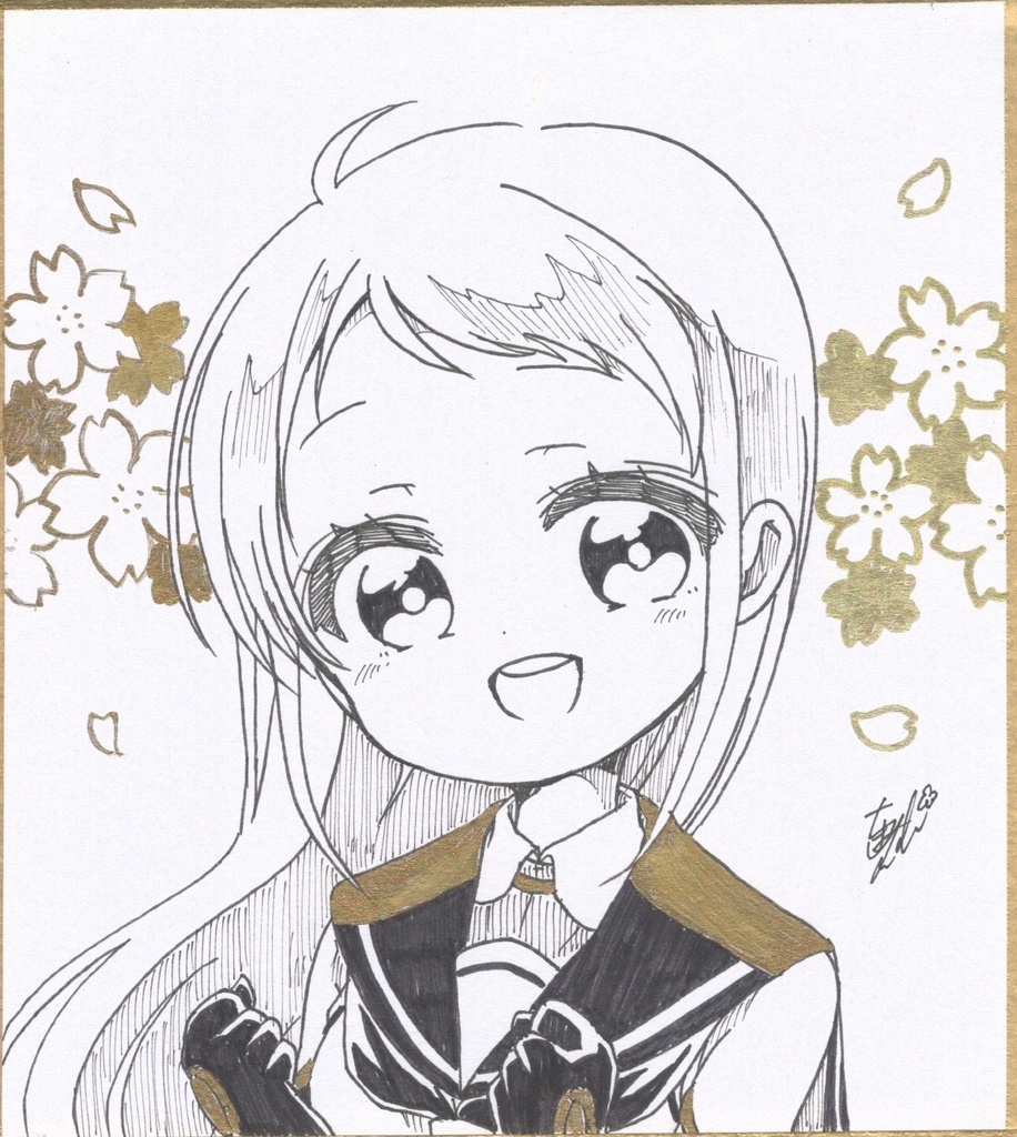 艦これ ミニ色紙 五月雨 白黒金