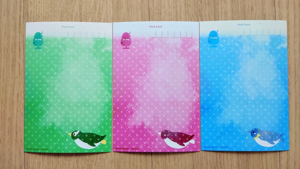 クリームソーダポストカード(ジェンツー、アデリー、コウテイ、ヒゲ)