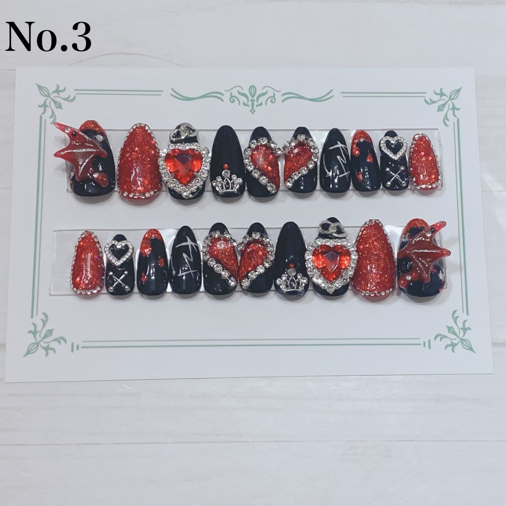 【No.3】にじさんじ　NIJISANJI 葛葉　イメージ　ネイルチップ　【黒赤ラメ　ゴシック】
