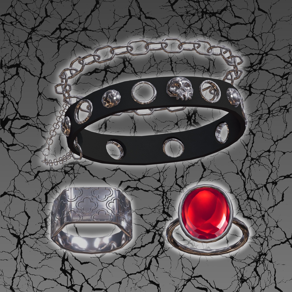 【VRChat向けアクセサリー】Scarlet(ブレスレット、指輪)