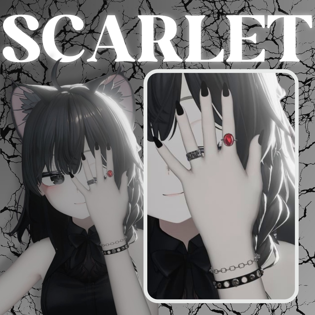 【VRChat向けアクセサリー】Scarlet（ブレスレット、指輪）