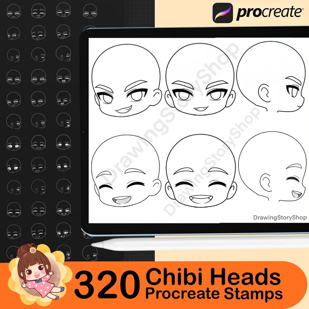 320 Procreate Chibi Boy Head Stamps, Chibi Face Stamp Brushes, Cute Chibi Emotion Stamps, Manga Anime Character Maker