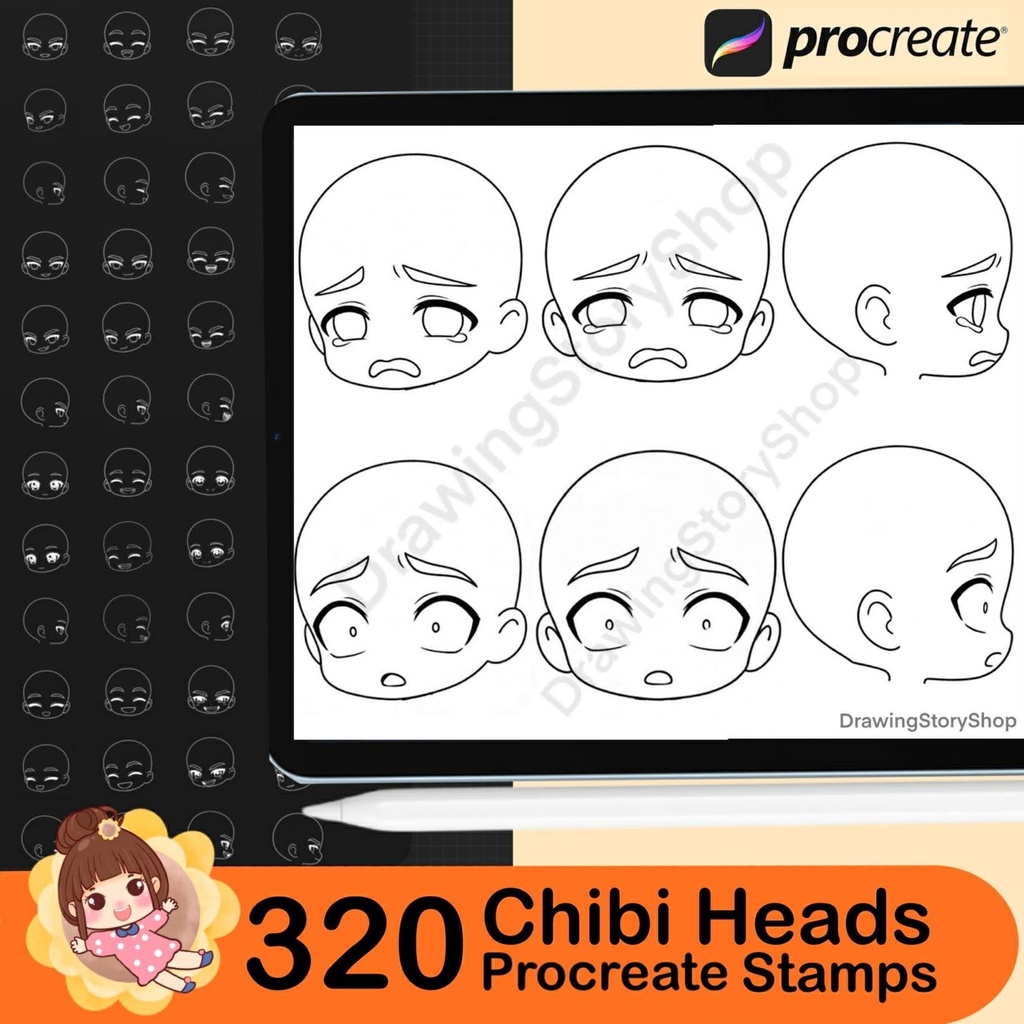 320 Procreate Chibi Boy Head Stamps, Chibi Face Stamp Brushes, Cute Chibi Emotion Stamps, Manga Anime Character Maker