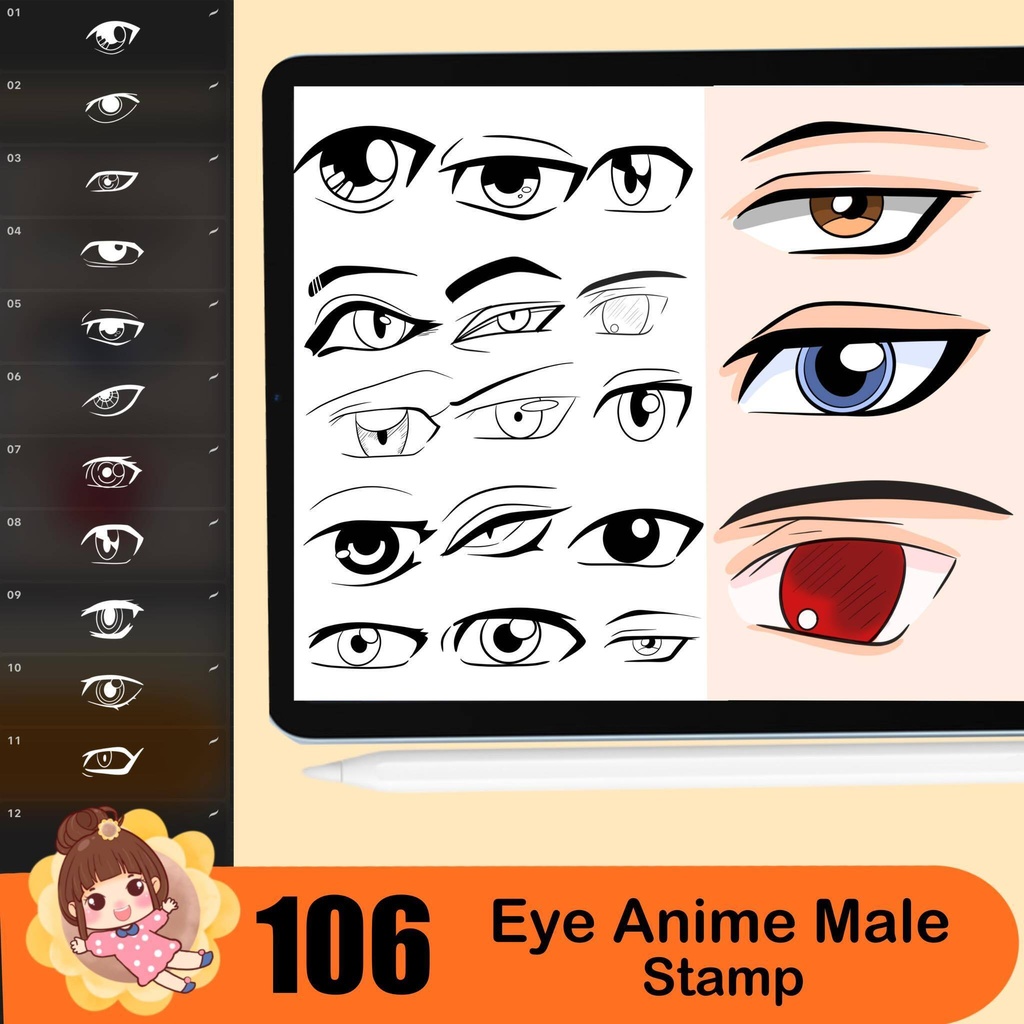 500+ Chibi stamp brushes, Chibi body guide, Chibi eye stamp, Chibi hair style, Anime Procreate Brushes Manga Comics