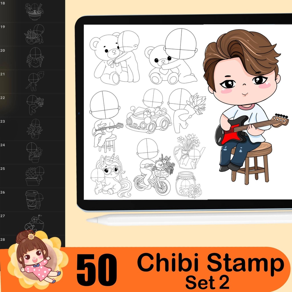 500+ Chibi stamp brushes, Chibi body guide, Chibi eye stamp, Chibi hair style, Anime Procreate Brushes Manga Comics