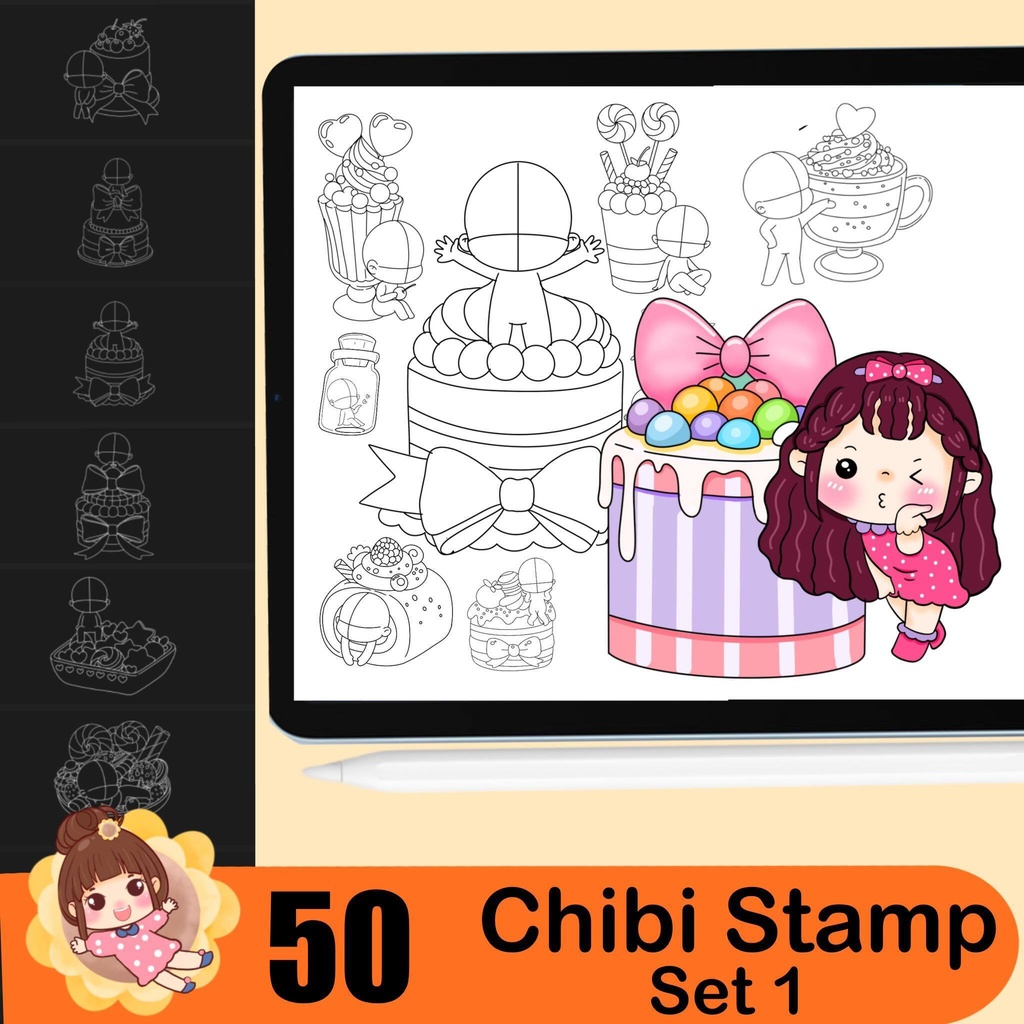 500+ Chibi stamp brushes, Chibi body guide, Chibi eye stamp, Chibi hair style, Anime Procreate Brushes Manga Comics