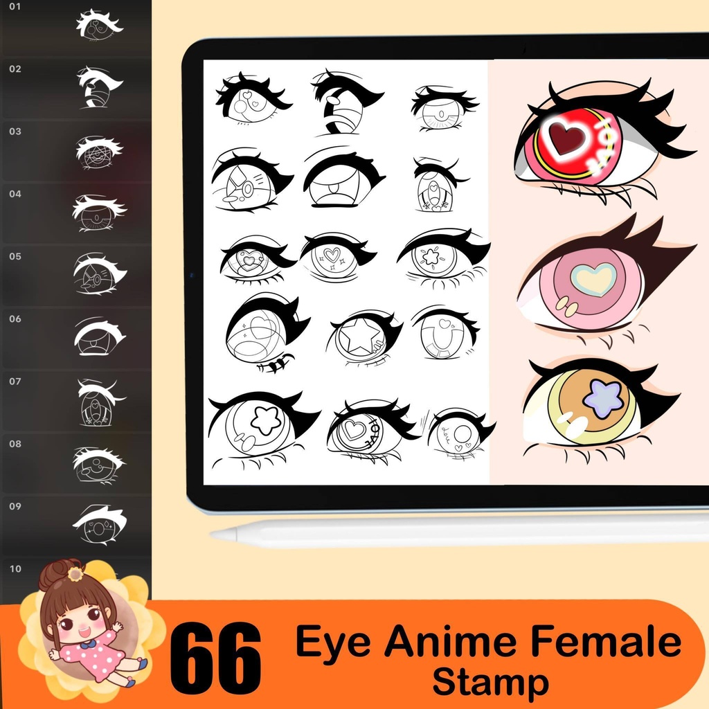 500+ Chibi stamp brushes, Chibi body guide, Chibi eye stamp, Chibi hair style, Anime Procreate Brushes Manga Comics