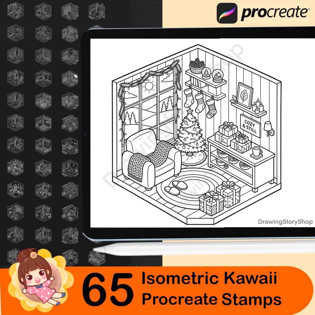 65 Procreate Cozy Life Isometric Stamps – Everyday Room & Lifestyle Brushes