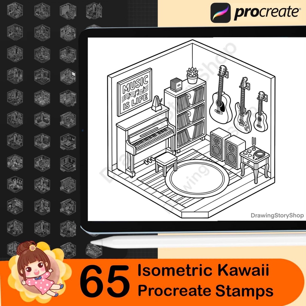 65 Procreate Cozy Life Isometric Stamps – Everyday Room & Lifestyle Brushes