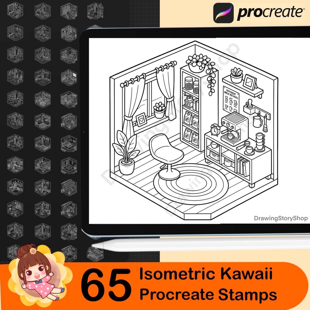 65 Procreate Cozy Life Isometric Stamps – Everyday Room & Lifestyle Brushes