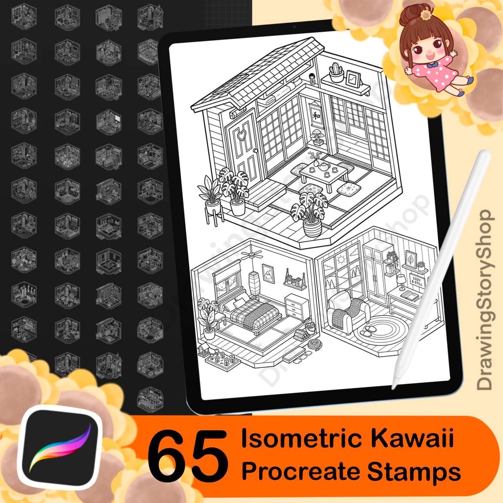 65 Procreate Cozy Life Isometric Stamps – Everyday Room & Lifestyle Brushes