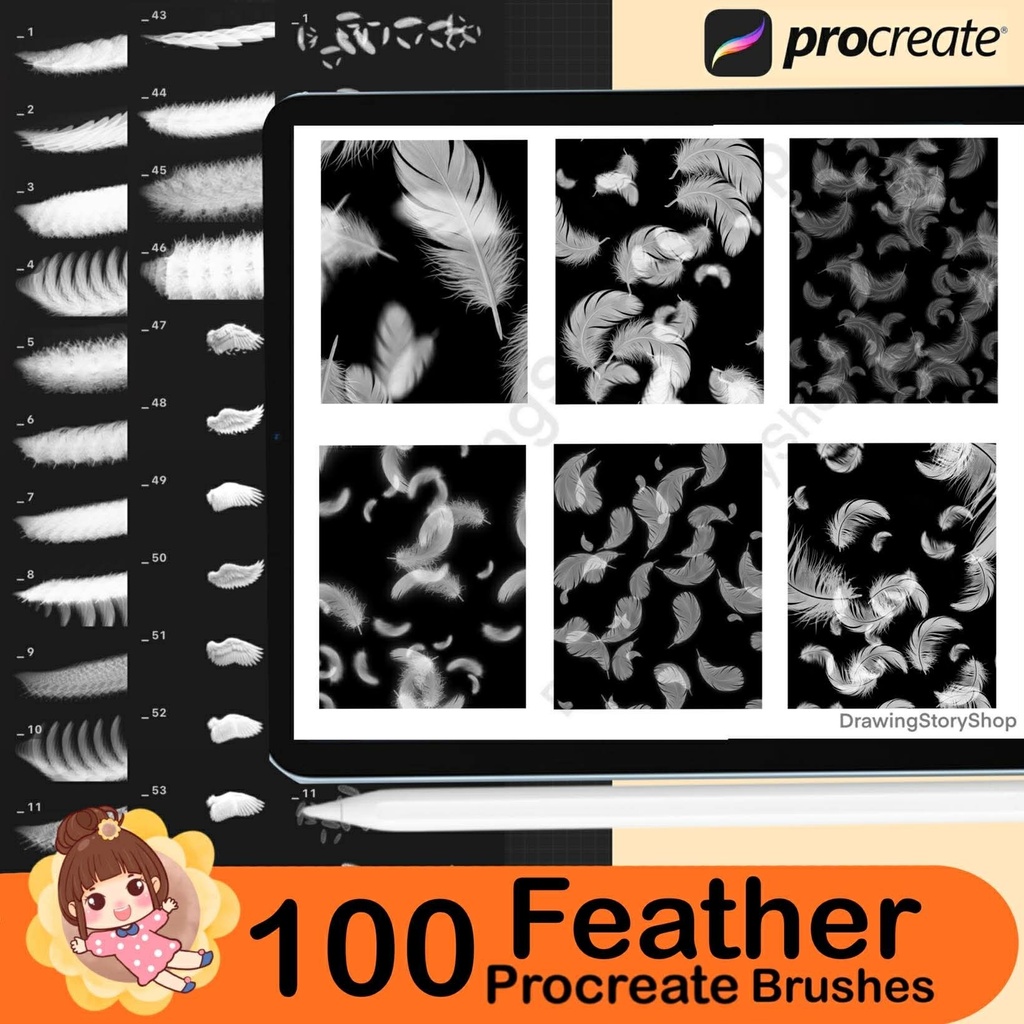 100 Procreate Feather Brushes – Realistic Bird Feather & Wing Stamp Set