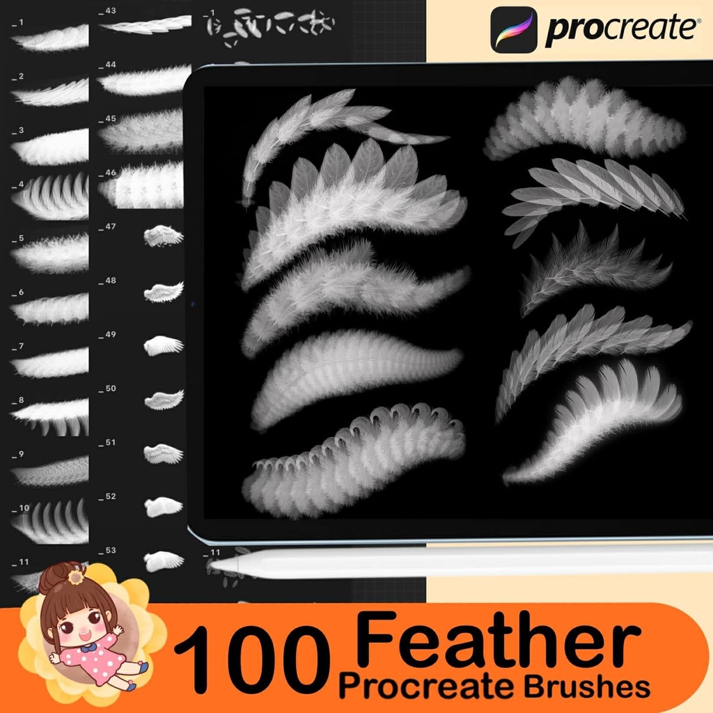 100 Procreate Feather Brushes – Realistic Bird Feather & Wing Stamp Set
