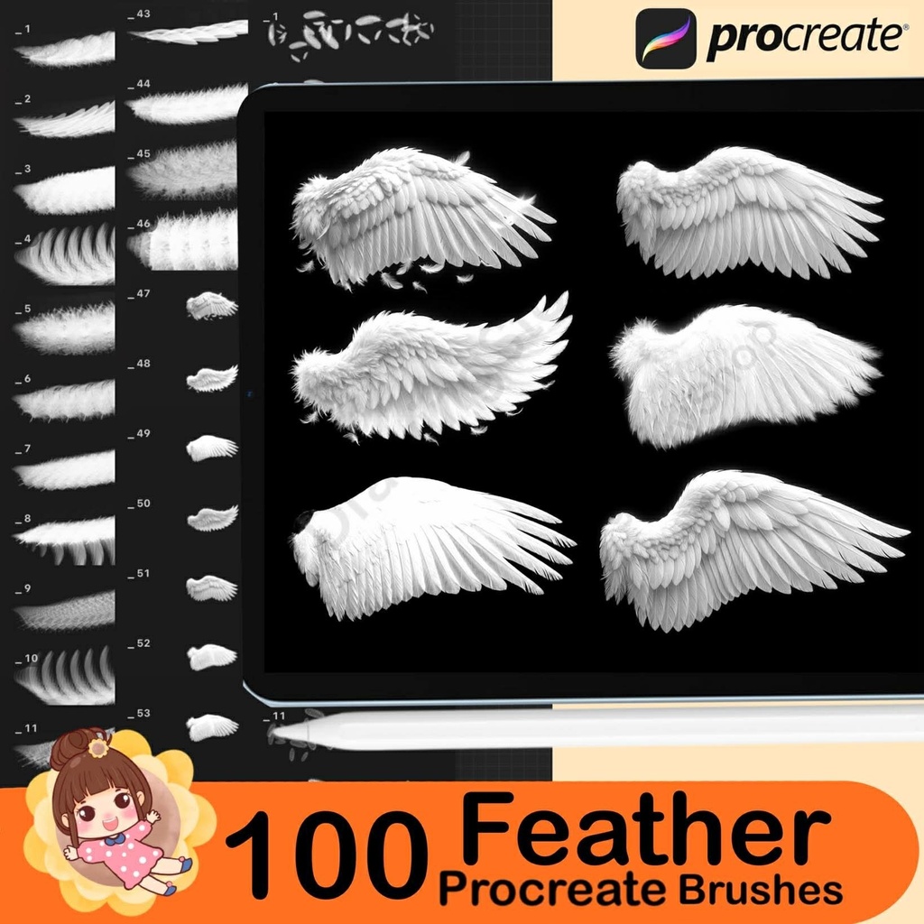 100 Procreate Feather Brushes – Realistic Bird Feather & Wing Stamp Set