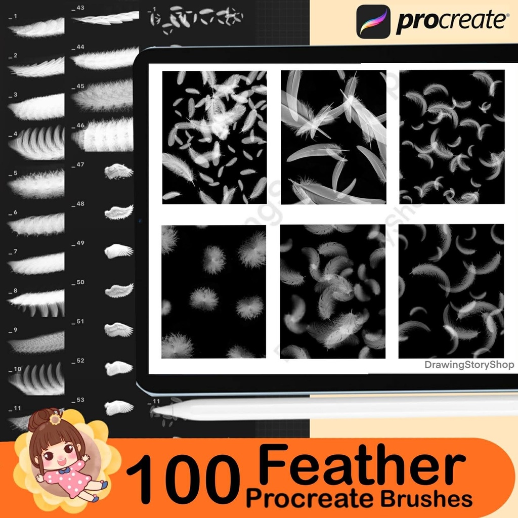 100 Procreate Feather Brushes – Realistic Bird Feather & Wing Stamp Set