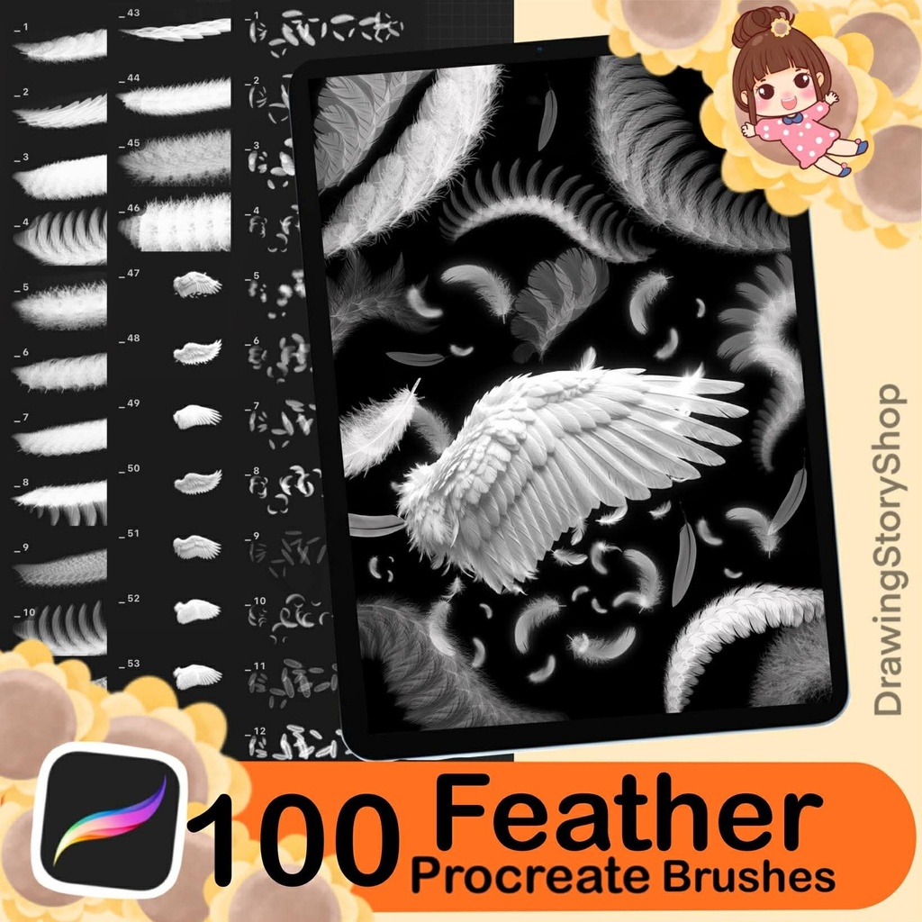 100 Procreate Feather Brushes – Realistic Bird Feather & Wing Stamp Set