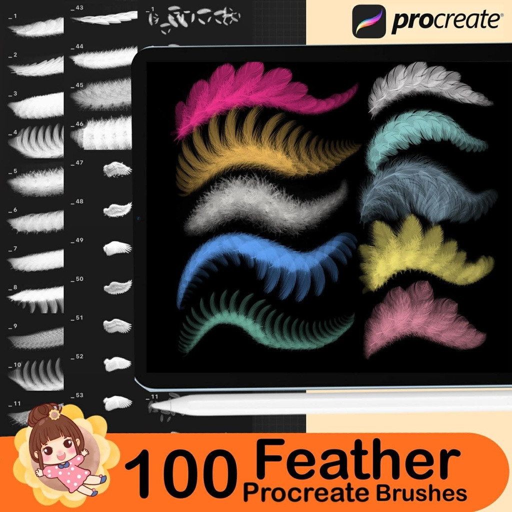 100 Procreate Feather Brushes – Realistic Bird Feather & Wing Stamp Set