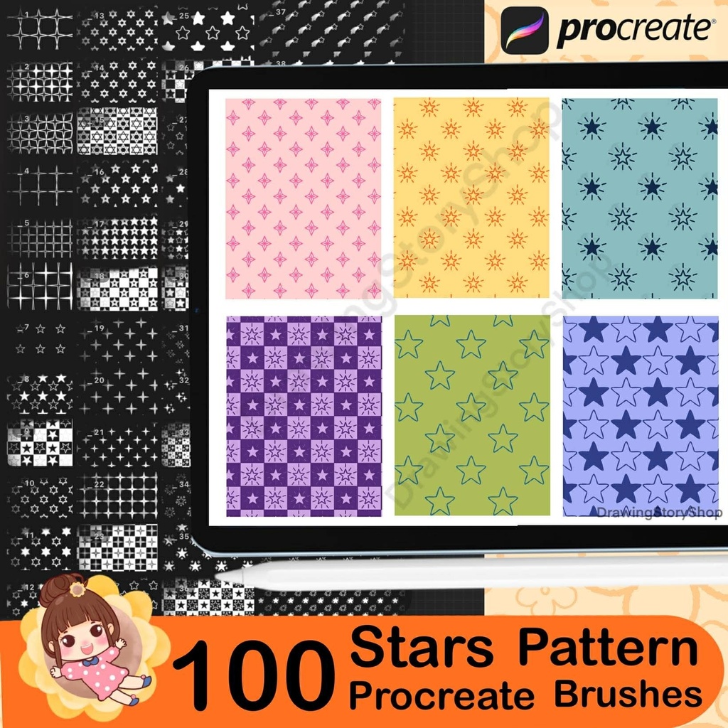 100 Procreate Star Pattern Brushes – Cute Star Texture, Background & Decorative Brush Set