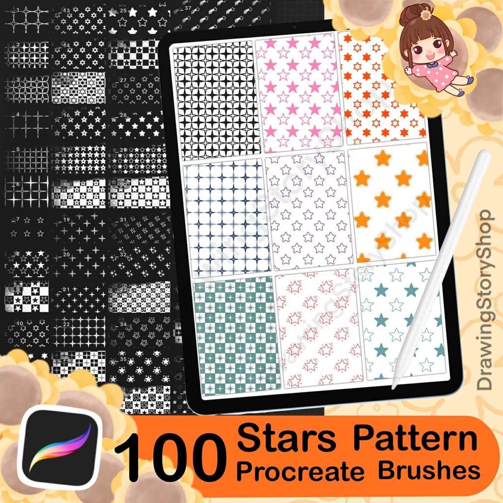 100 Procreate Star Pattern Brushes – Cute Star Texture, Background & Decorative Brush Set