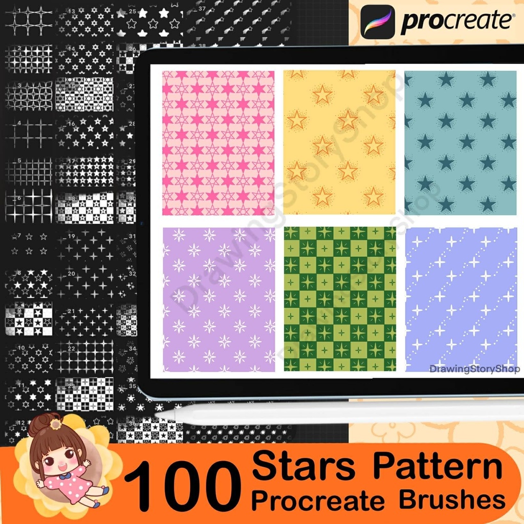 100 Procreate Star Pattern Brushes – Cute Star Texture, Background & Decorative Brush Set