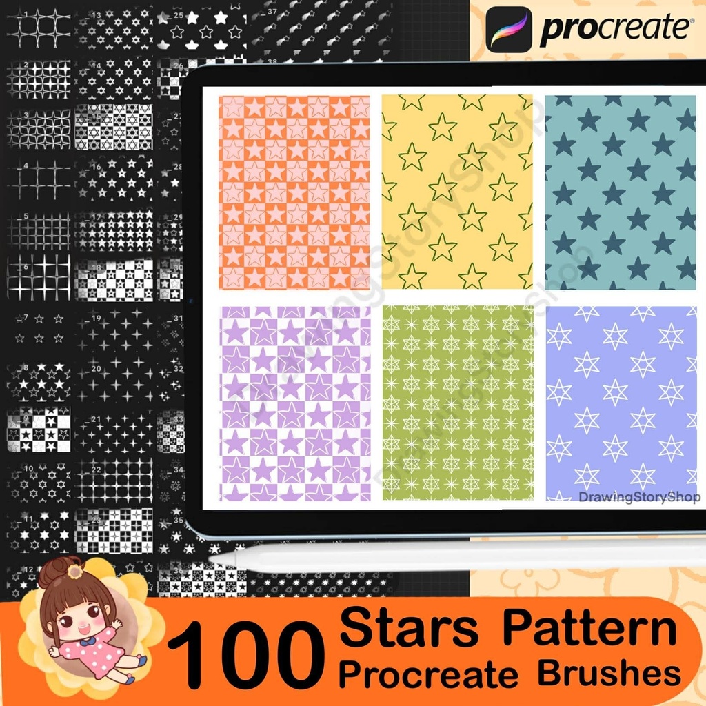 100 Procreate Star Pattern Brushes – Cute Star Texture, Background & Decorative Brush Set