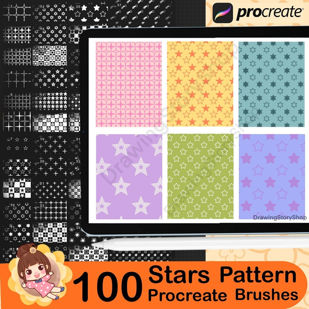 100 Procreate Star Pattern Brushes – Cute Star Texture, Background & Decorative Brush Set