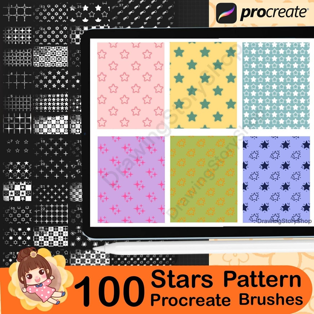 100 Procreate Star Pattern Brushes – Cute Star Texture, Background & Decorative Brush Set