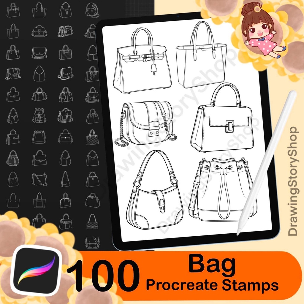 100 Procreate Women’s Bag Stamps | Handbag & Purse Brushes