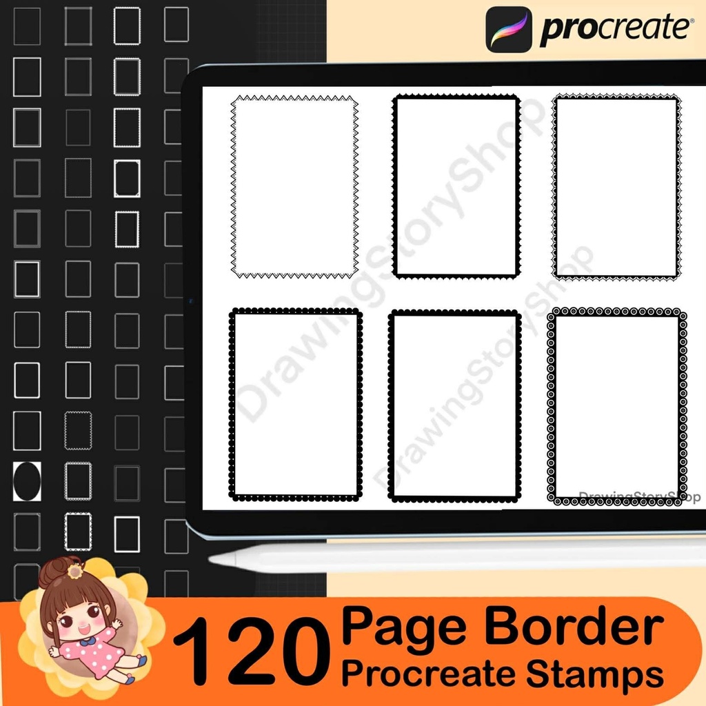 120 Page Border Stamps for Procreate, frame brushes (Digital Download)