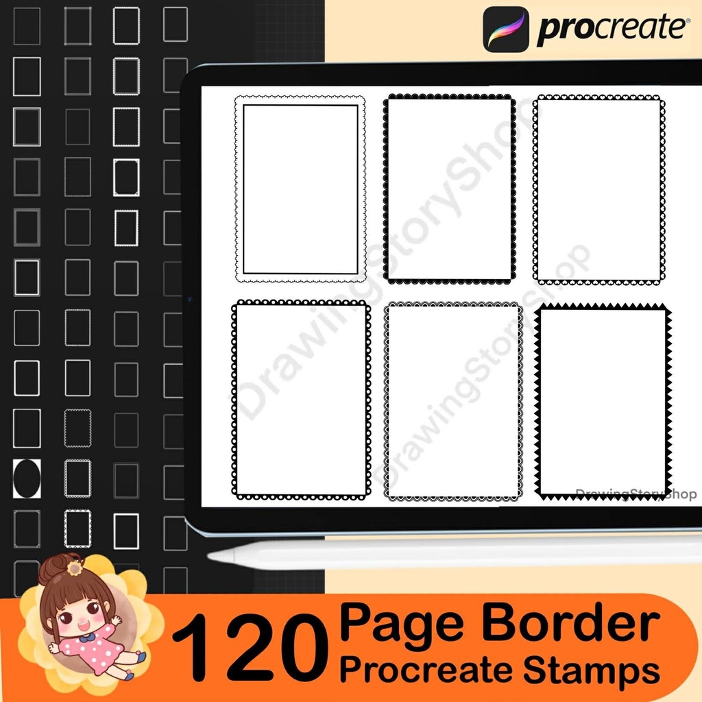 120 Page Border Stamps for Procreate, frame brushes (Digital Download)