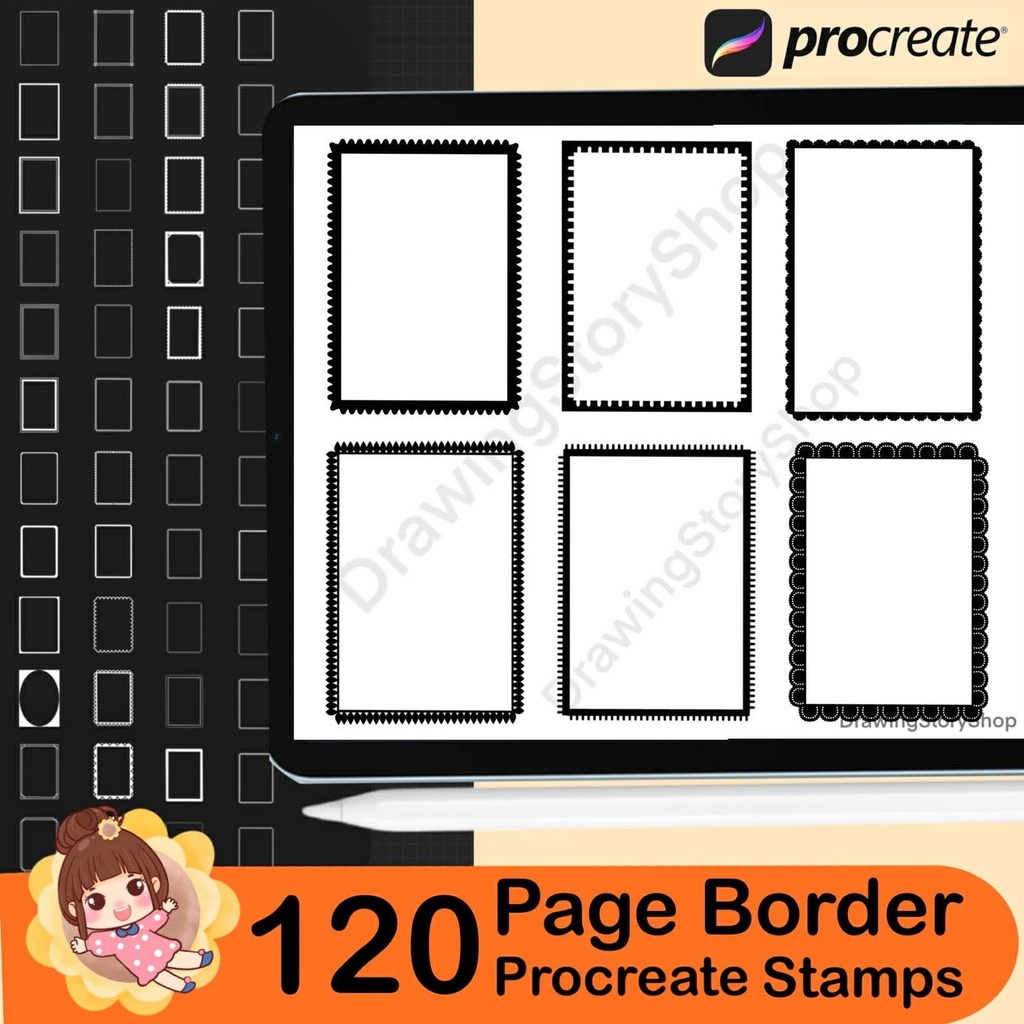 120 Page Border Stamps for Procreate, frame brushes (Digital Download)