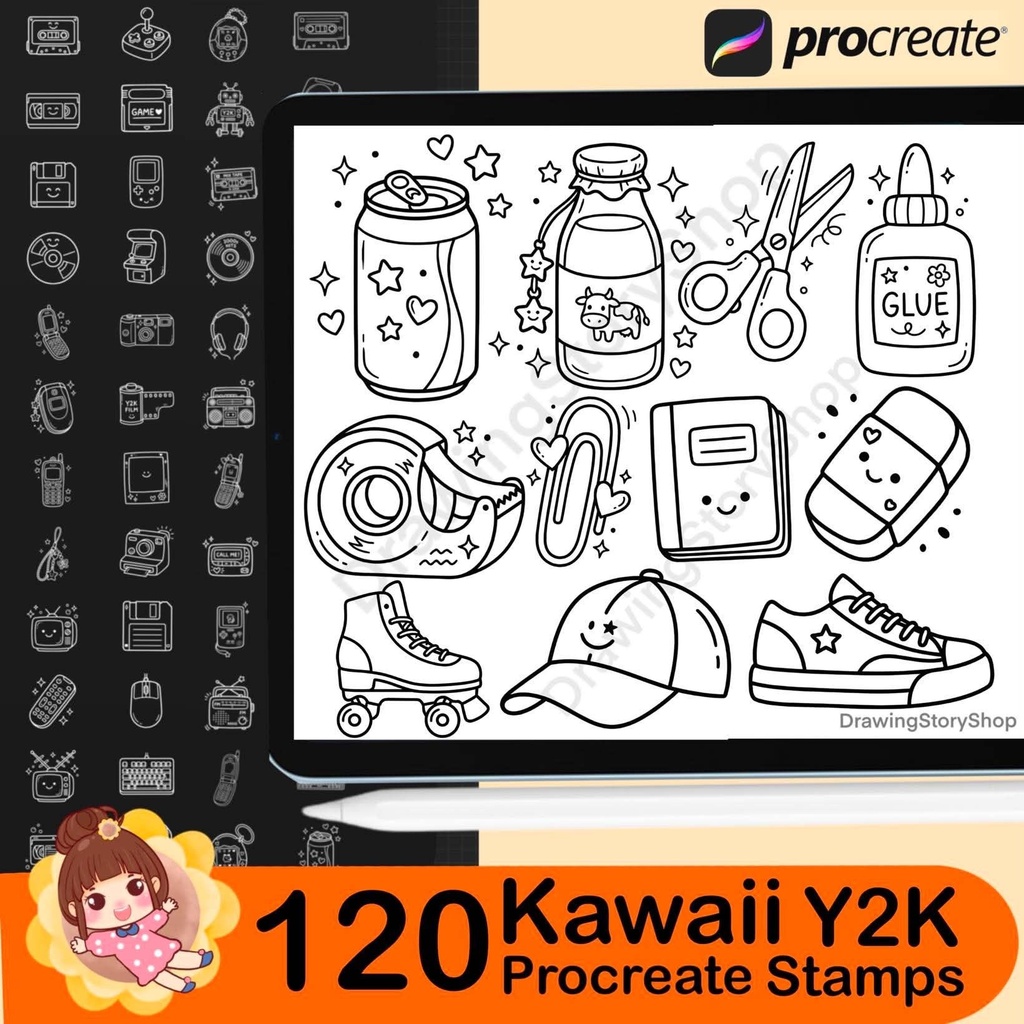 120 Y2K Procreate Stamps: 90's Nostalgia Digital Brushes