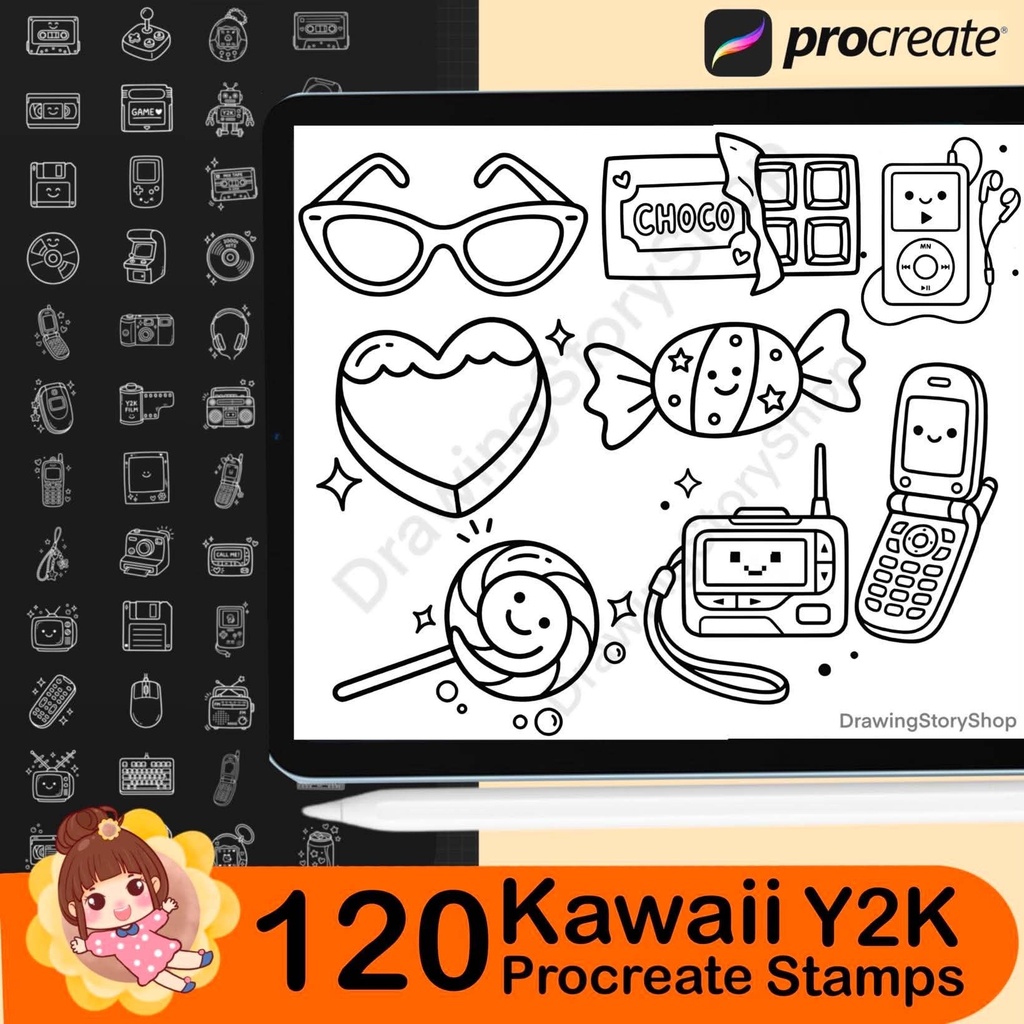 120 Y2K Procreate Stamps: 90's Nostalgia Digital Brushes