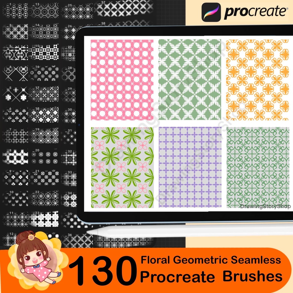 130 Floral Geometric Seamless Pattern Brushes for Procreate