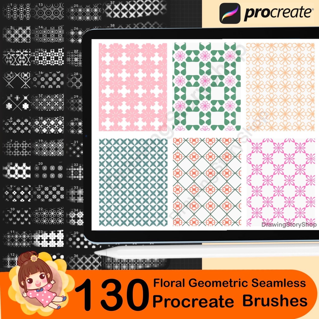 130 Floral Geometric Seamless Pattern Brushes for Procreate