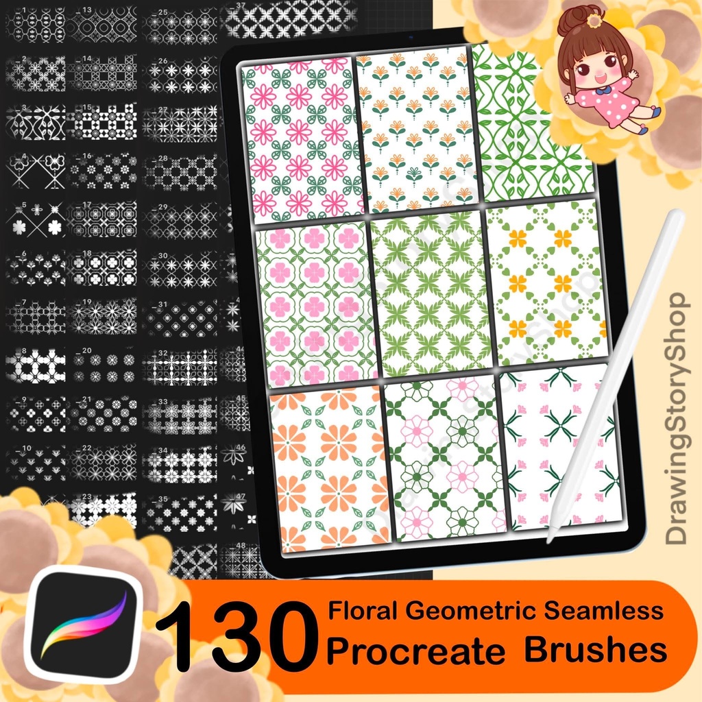 130 Floral Geometric Seamless Pattern Brushes for Procreate