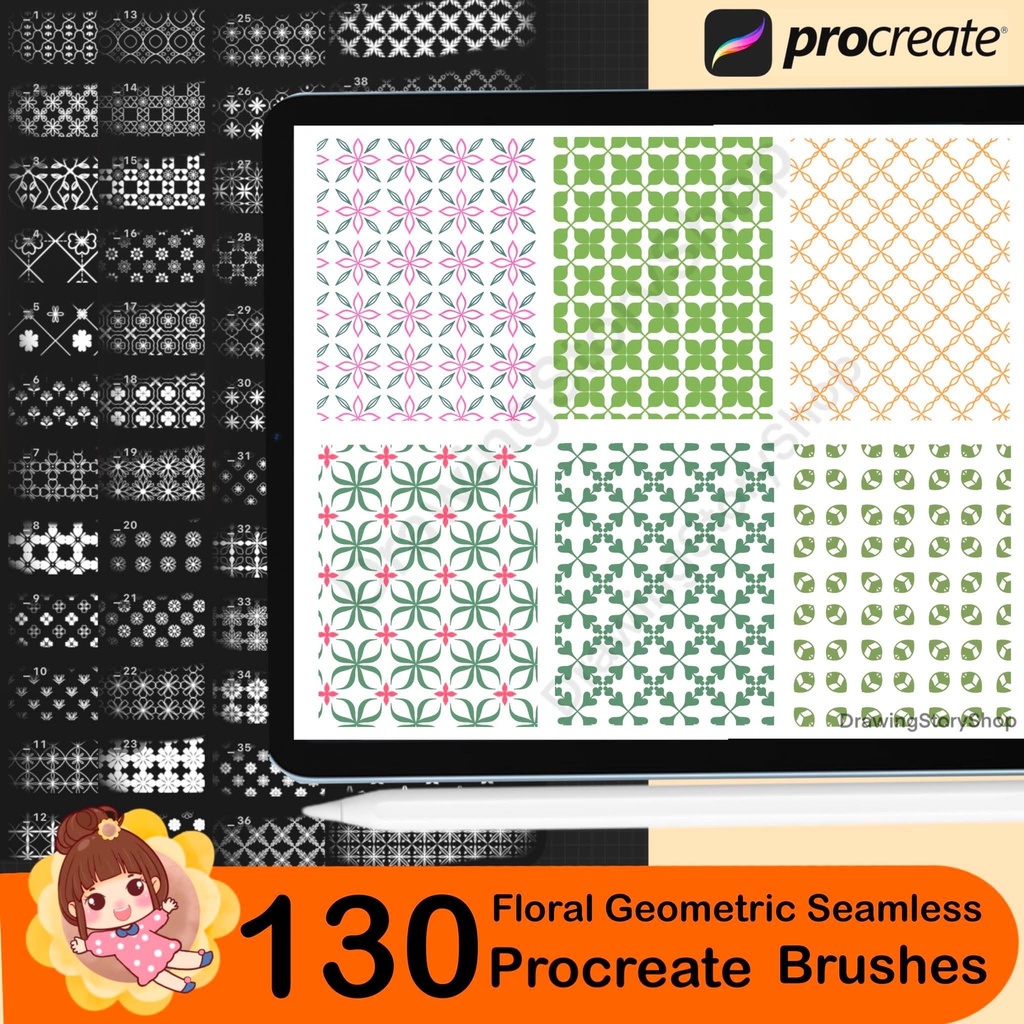 130 Floral Geometric Seamless Pattern Brushes for Procreate