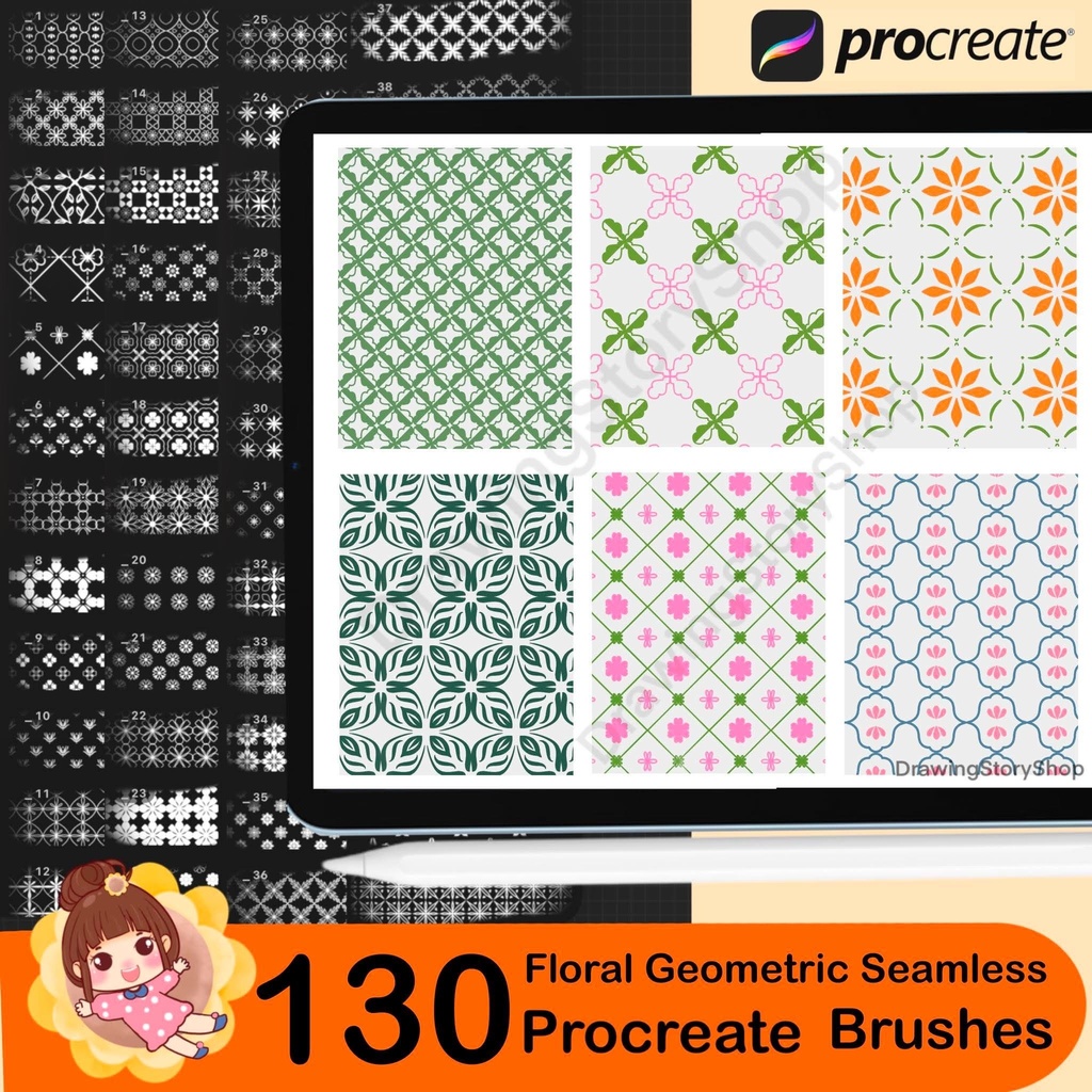 130 Floral Geometric Seamless Pattern Brushes for Procreate