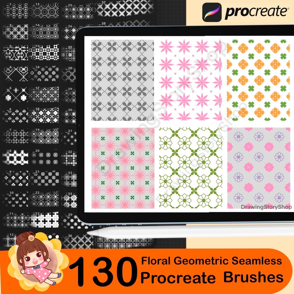 130 Floral Geometric Seamless Pattern Brushes for Procreate